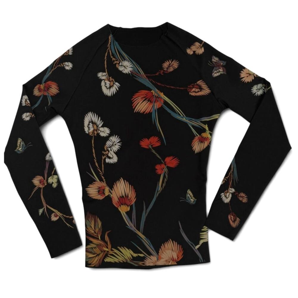Ultracor Black Floral Butterfly Print Compression Top Women's Size S NWOT